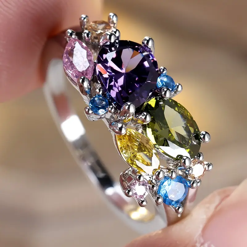 Alannah™ | Vintage Silberring mit bunten Kristallen