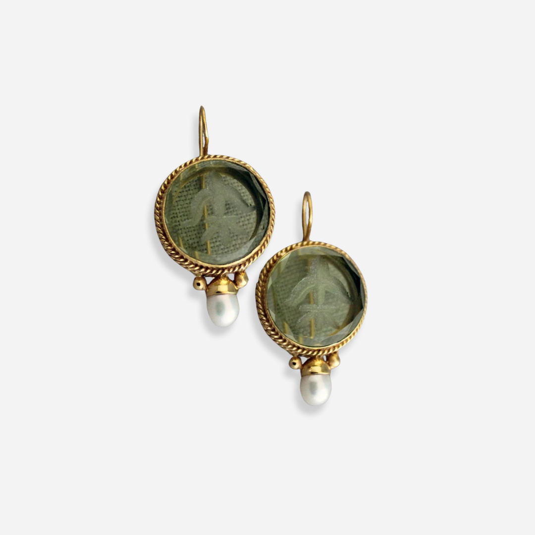 Ava™ | Damen Vintage Grüne Steine Perlenohrringe