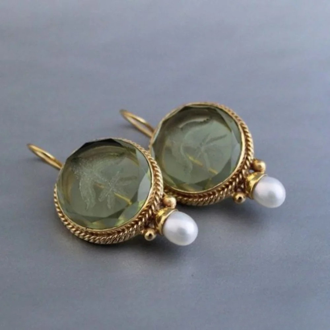 Ava™ | Damen Vintage Grüne Steine Perlenohrringe