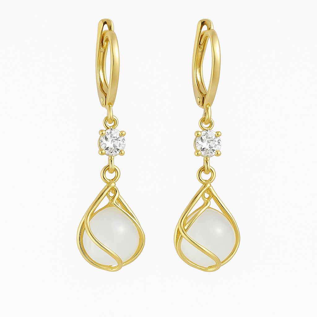 Aurelia™ | Damen Weiße Opal Anhänger Goldohrringe
