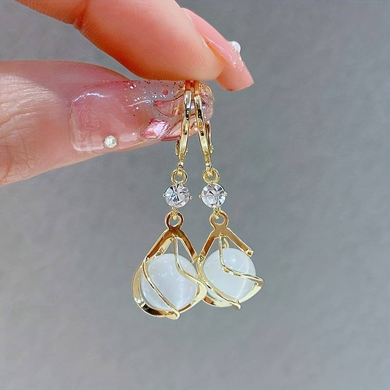 Aurelia™ | Damen Weiße Opal Anhänger Goldohrringe