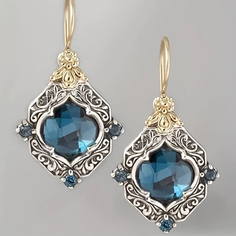 Amarisse™ | Vintage Gold- und Silberblaue Kristoohrringe