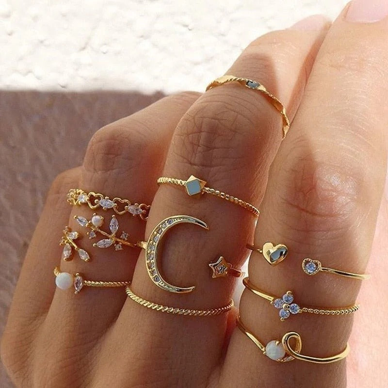 Boho™ | Silber- und Goldring-Set (10 Paar)